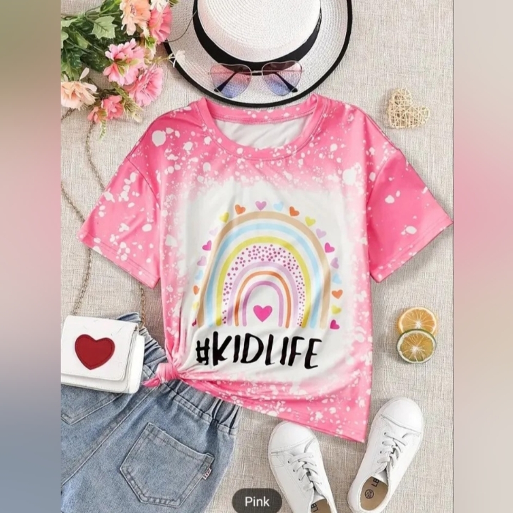 🌈💕NEW-Girl’s Tie Dye Rainbow & Hearts T-shirt size 11-12 #kidlife CUTE